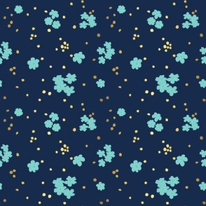 Teal Forget-me-not Flower on Navy | Small Scale