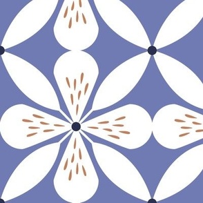 Retro, geometric white flowers – blue