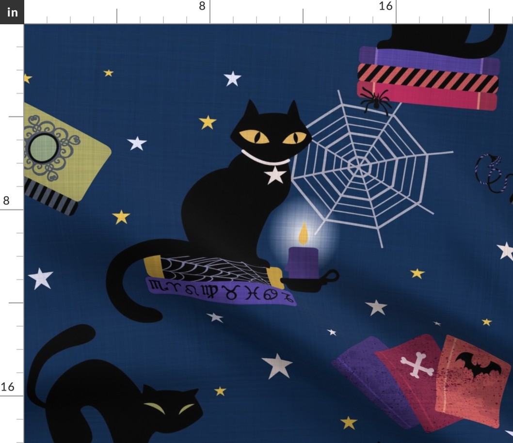 Black Cats and Spooky Books Midnight Blue - XL