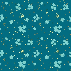 Teal Forget-me-not Flower on Jade Blue | Small Scale