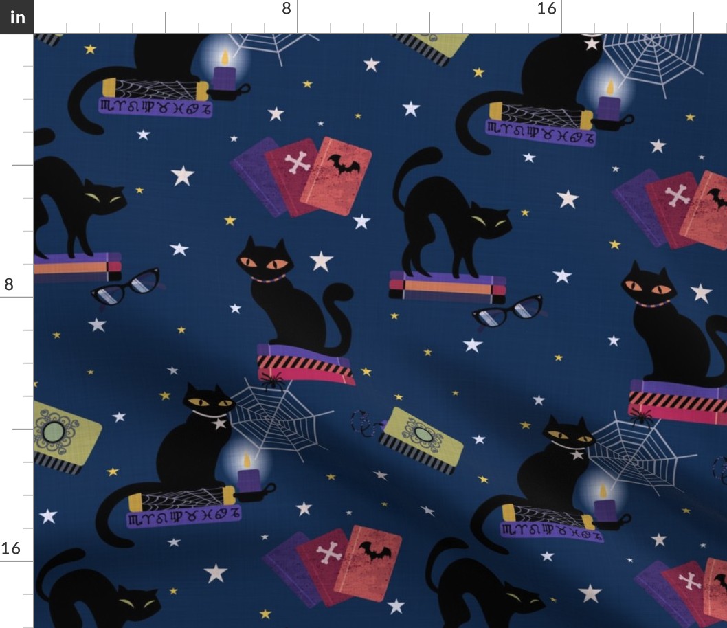 Black Cats and Spooky Books Midnight Blue