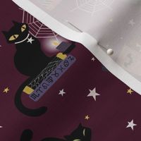 Black Cats and Spooky Books Burgundy - Med