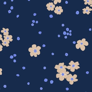 Cream Forget-me-not Flower on French Navy | Large Scale