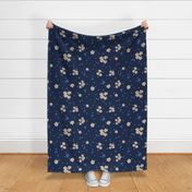 Cream Forget-me-not Flower on French Navy | Medium Scale
