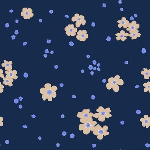 Cream Forget-me-not Flower on French Navy | Medium Scale