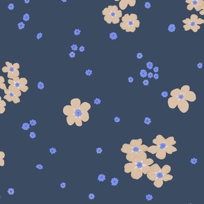 Cream Forget-me-not Flower on Oxford Blue | Large Scale