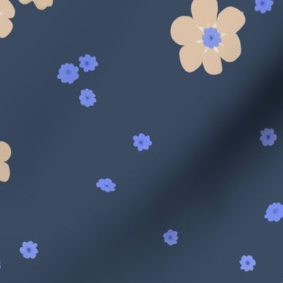 Cream Forget-me-not Flower on Oxford Blue | Medium Scale