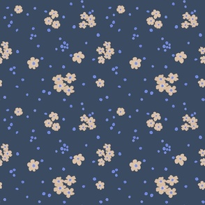 Cream Forget-me-not Flower on Oxford Blue | Small Scale