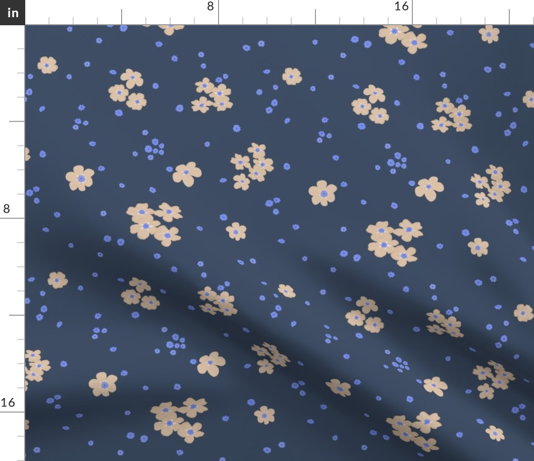 Cream Forget-me-not Flower on Oxford Blue | Small Scale