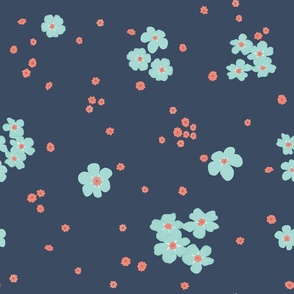 Retro Forget-me-not Flower on Oxford Blue | Medium Scale