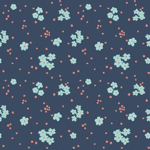 Retro Forget-me-not Flower on Oxford Blue | Small Scale