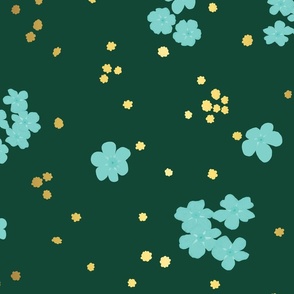 Teal Forget-me-not Flower on Green | Large Scale