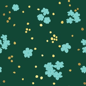 Teal Forget-me-not Flower on Green | Medium Scale