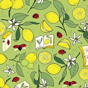 lemons, books and ladybugs - green