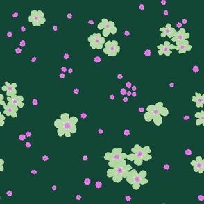 Tiny Forget-me-not Flower on Dark Green | Medium Scale
