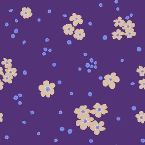 Cream Forget-me-not Flower on Purple | Medium Scale