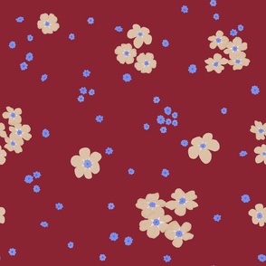 Cream Forget-me-not Flower on Ruby | Medium Scale