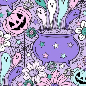 Stay Spooky Ghost Cauldron Lilac BG Halloween - XL scale
