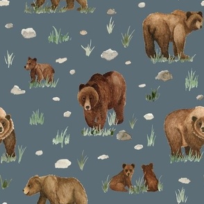 watercolor grizzly bears on slate - Angelina Maria Designs