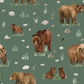 watercolor grizzly bears on pine - Angelina Maria Designs