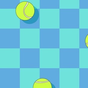 COURT SPORTS SUMMER TENNIS BRIGHT TOSSED TENNIS BALLS WITH SHADOW CHECKERBOARD AQUA BLUE LARGE