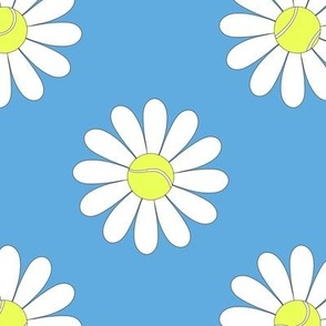 COURT SPORTS BRIGHT SUMMER TENNIS BALLS WITH DAISIES BLUE LARGE