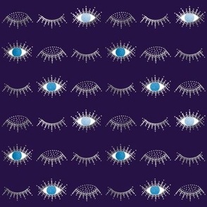 Blue White & Silver Gray Evil Eye Pattern Purple Background