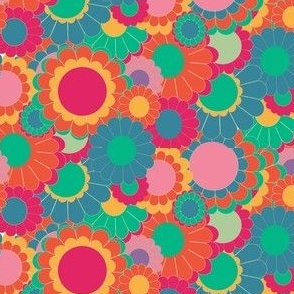 Bright Pink, Orange, Green and Blue Retro Floral