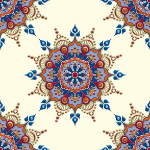 Eileen 2 - Cream BG Multicolor Mandala and Mandala with Blue Ctr