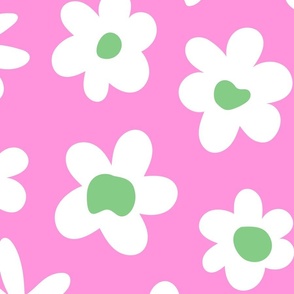 KIDULT WHITE & GREEN DAISY FLOWERS LARGE ON PINK