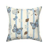 Butterflies and Hydrangeas Stripe- ivory background