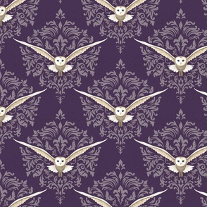 Barn Owls Damask Plum