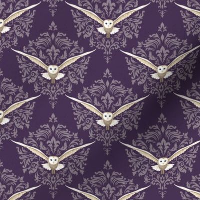 Barn Owls Damask Plum - Small