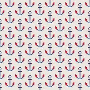NAUTICAL NAVY AND RED BOAT ANCHORS ON AN OFF WHITE BACKROUND