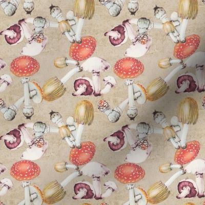 Vintage Mushroom Illustration Pattern Beige Background