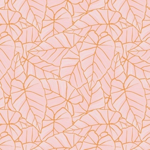 Pink jungle - soft color themed all over linear pattern of large tropical leaves - small  