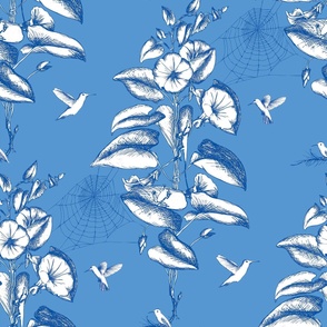 Victorian Toile Floral and Hummingbirds - periwinkle - large