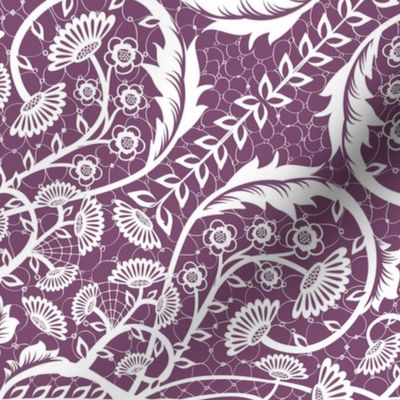 Symmetrical and maximalist vintage floral pattern on white - large 