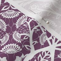 Symmetrical and maximalist vintage floral pattern on white - large 