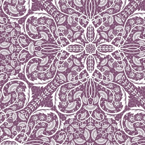 Symmetrical and maximalist vintage floral pattern on white - large 