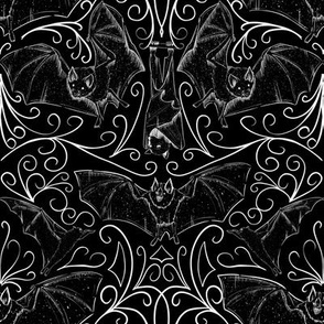 White on black bat filigree