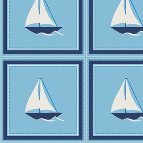 NAUTICAL NAVY AND BLUE SAIL BOAT PLACEMENT DESIGN FOR CUSHIONS OR NAPKINS