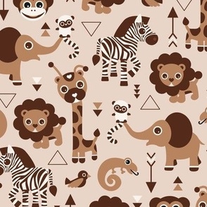 Geometric jungle zoo safari animals adorable kids design neutral seventies rust brown tan beige 
