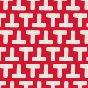HAND PAINTED GEOMETRIC T BRUSH STROKE IN RED