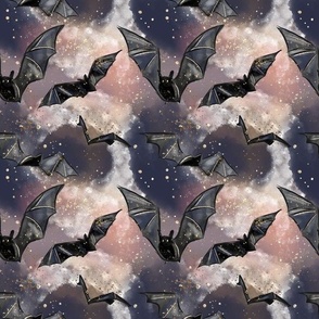 Enchanted Night Halloween Bats Galaxy Purple Sky