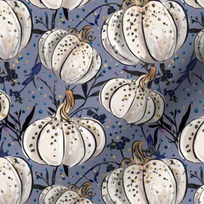 Halloween Enchanted Night Glitter White pumpkins purple Background