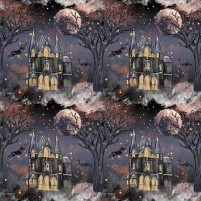 Enchanted Halloween Castle Magical Sky Moon  Bats