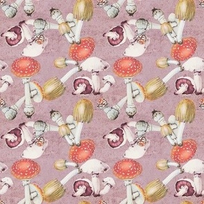 Vintage Mushroom Illustration Pattern Pink Background