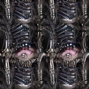 16 biomechanical bioorganic black exoskeleton scales grey pink bloodshot eyes eyeballs demons aliens monsters body horror sci-fi science fiction Halloween scary horrifying morbid macabre spooky eerie frightening disgusting grotesque heavy metal death meta