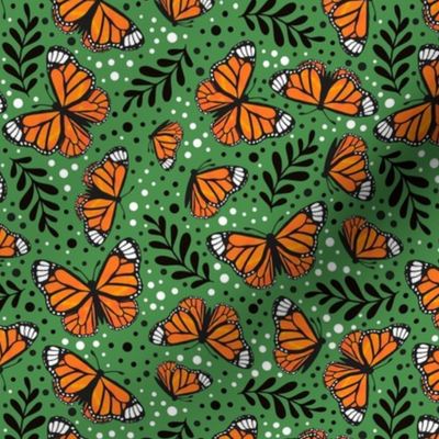 Medium Scale Orange Monarch Butterflies on Kelley Green